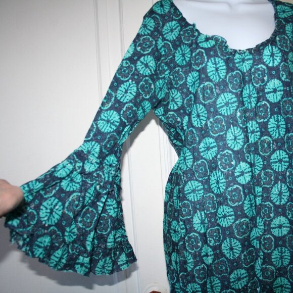 One Season Floral Popover Dress Big Bell Sleeves Large - Picture 3 of 6